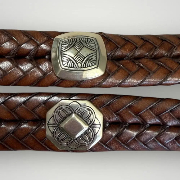 Brighton Vintage Leather Braided Western Concho Studded Belt Size L/34  Brown - Picture 5 of 8